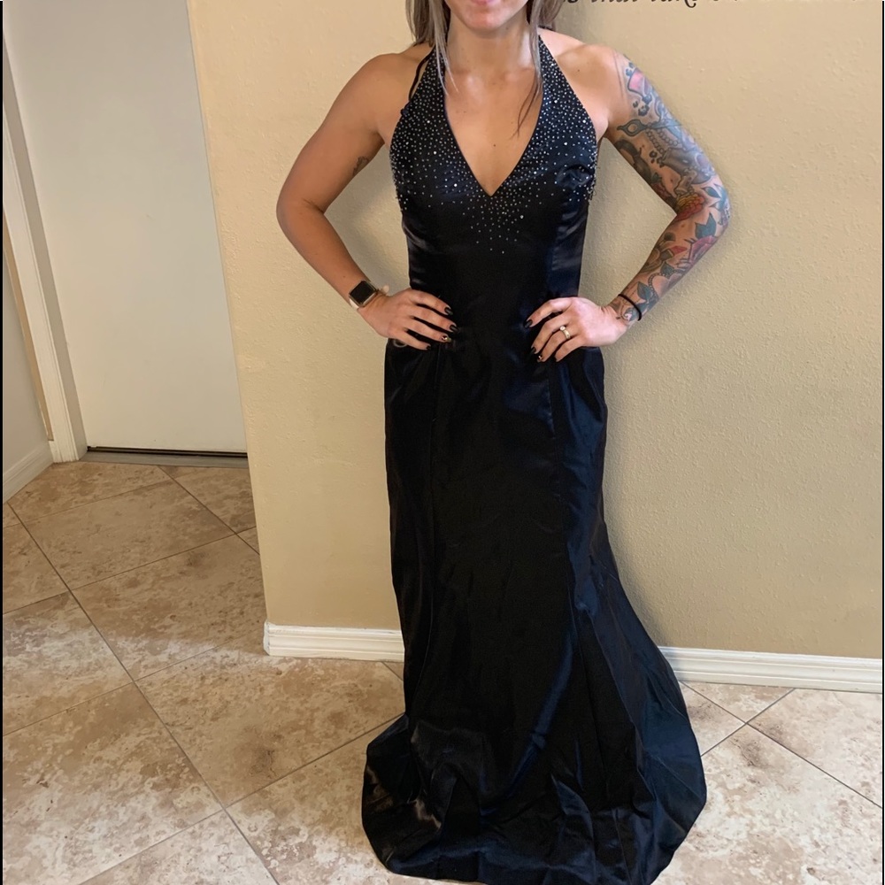 👗Mermaid Style Black Gown Halter Top FITS Sz 6